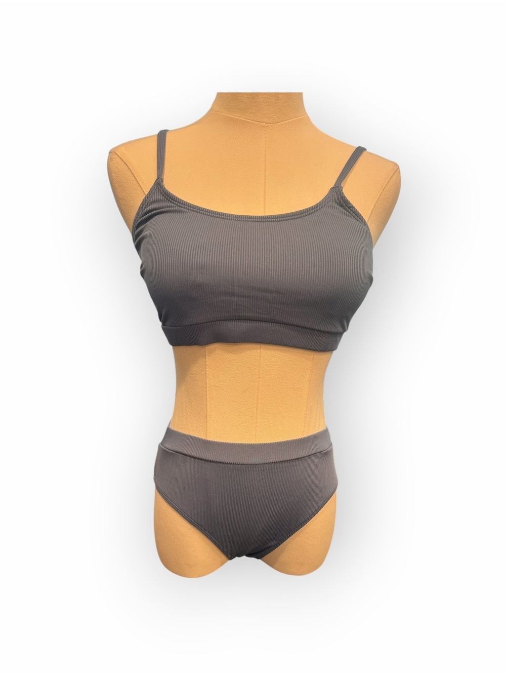 CUPSHE Rib Scoop Bandeau High Waist Bikini Set Blue Size Small NWT